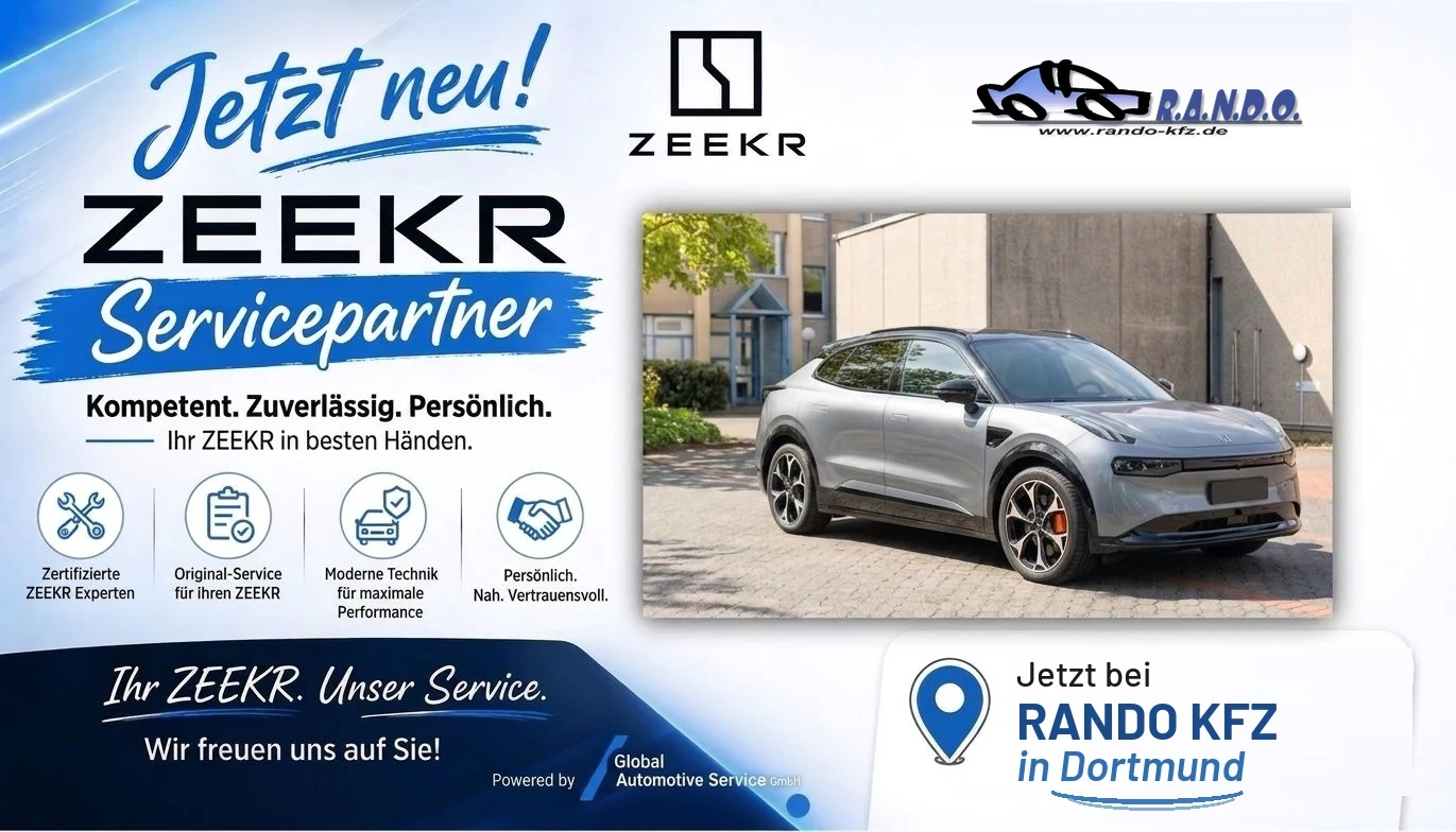 Rando Kfz ist zertifizierter ZEEKR Servicepartner in Dortmund, anerkannt durch DEKRA und Global Automotive Service